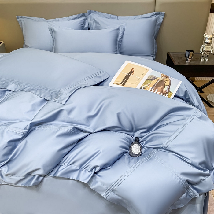 91家纺网 家纺一手货源 找家纺 梧桐家居 2023新款50双股全棉埋绳款四件套-奢系列 天空蓝