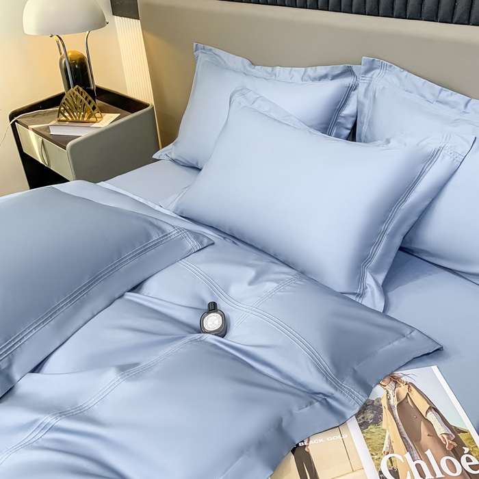 91家纺网 家纺一手货源 找家纺 梧桐家居 2023新款50双股全棉埋绳款四件套-奢系列 天空蓝