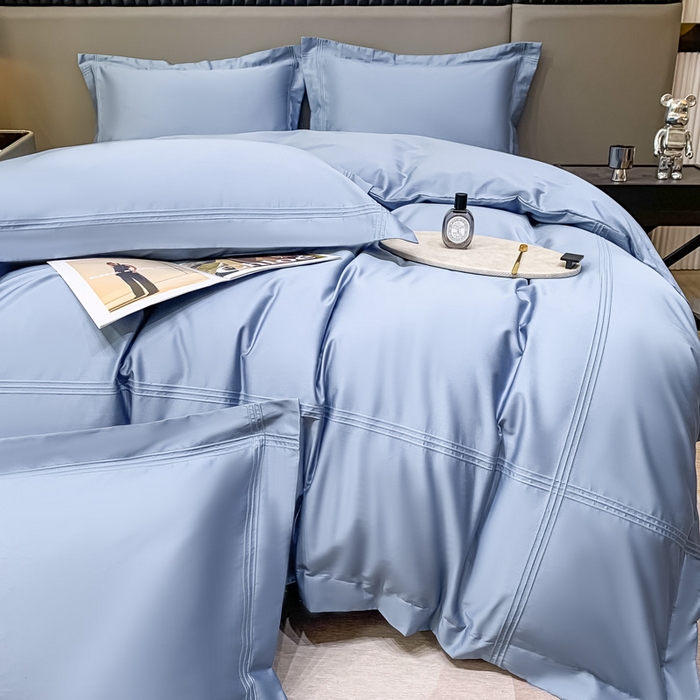 91家纺网 家纺一手货源 找家纺 梧桐家居 2023新款50双股全棉埋绳款四件套-奢系列 天空蓝