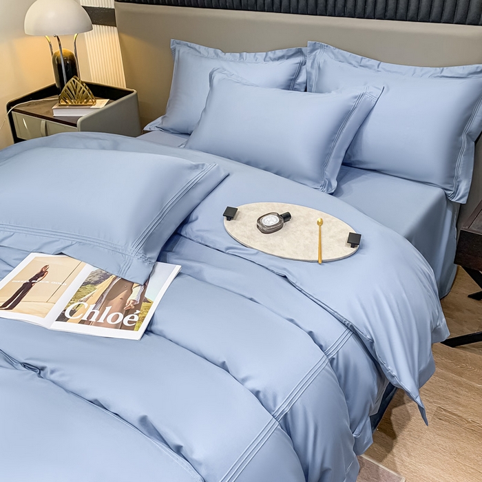 91家纺网 家纺一手货源 找家纺 梧桐家居 2023新款50双股全棉埋绳款四件套-奢系列 天空蓝