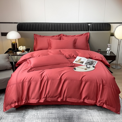 91家纺网 家纺一手货源 找家纺 梧桐家居 2023新款50双股全棉埋绳款四件套-奢系列 暗酒红