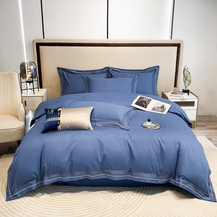 91家纺网 家纺一手货源 找家纺 （总）梧桐家居 2023新款13372全棉刺绣宽边四件套-初见系列