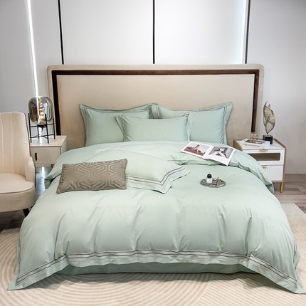 91家纺网 家纺一手货源 找家纺 （总）梧桐家居 2023新款13372全棉刺绣宽边四件套-初见系列