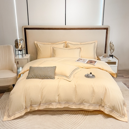 91家纺网 家纺一手货源 找家纺 （总）梧桐家居 2023新款13372全棉刺绣宽边四件套-初见系列