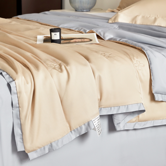 91家纺网 家纺一手货源 找家纺 天瑜家纺 2024新款纯色天丝夏被 香槟