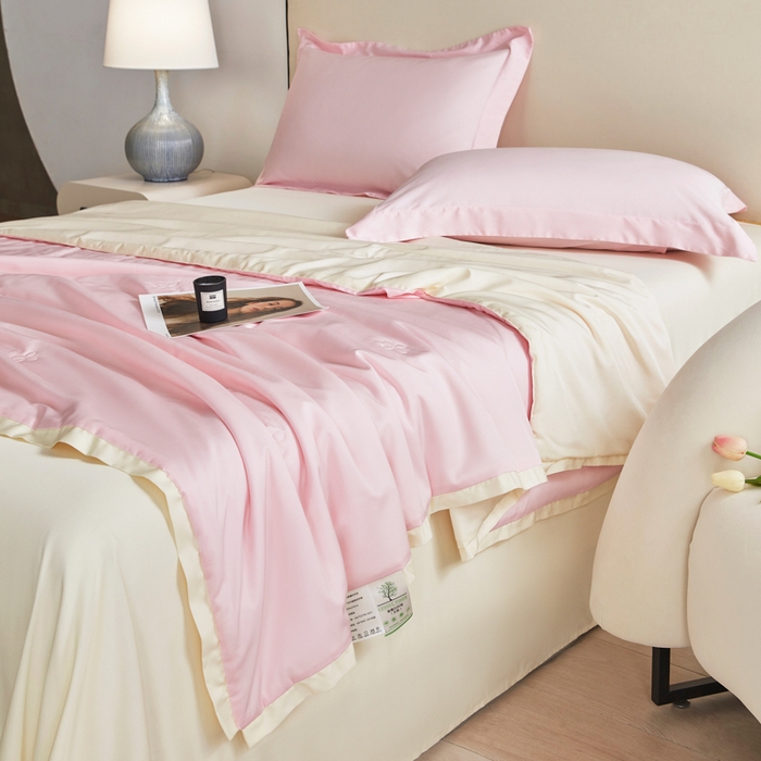 91家纺网 家纺一手货源 找家纺 天瑜家纺 2024新款纯色天丝夏被 落英粉