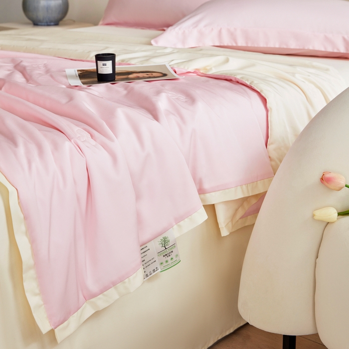 91家纺网 家纺一手货源 找家纺 天瑜家纺 2024新款纯色天丝夏被 落英粉