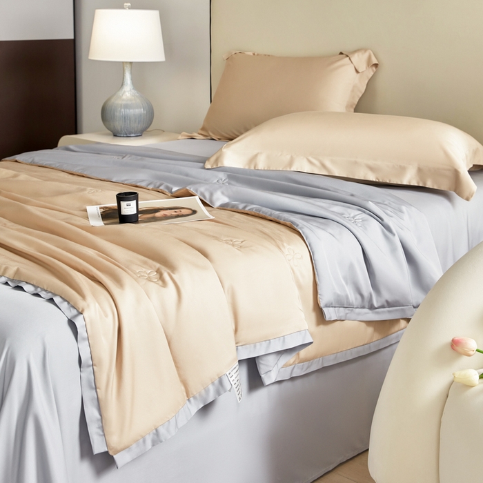 91家纺网 家纺一手货源 找家纺 天瑜家纺 2024新款纯色天丝夏被 香槟