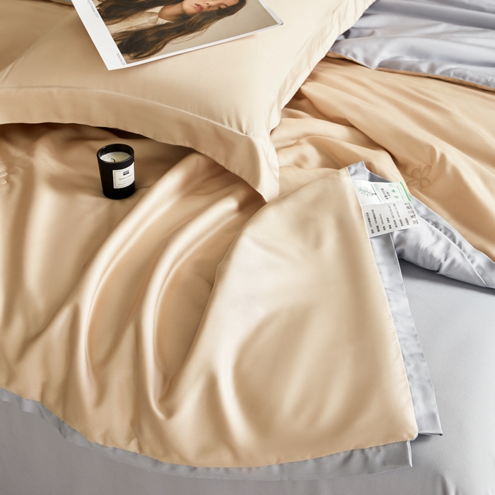 91家纺网 家纺一手货源 找家纺 天瑜家纺 2024新款纯色天丝夏被 香槟