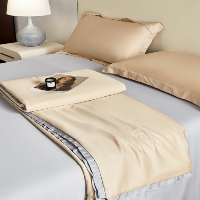 91家纺网 家纺一手货源 找家纺 天瑜家纺 2024新款纯色天丝夏被 香槟