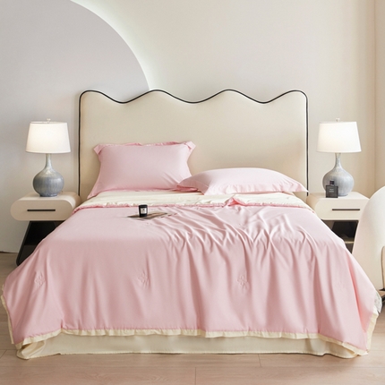 91家纺网 家纺一手货源 找家纺 天瑜家纺 2024新款纯色天丝夏被 落英粉