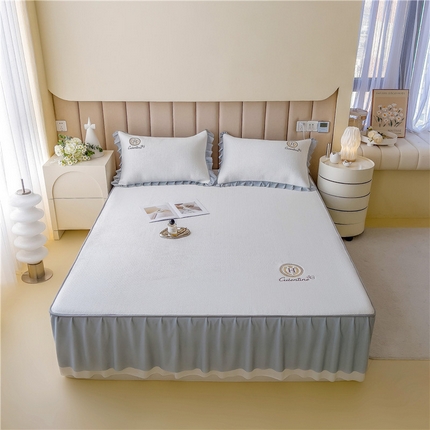 新款凉感丝刺绣凉席床裙床笠款三件套-星星点点 床笠床裙 点点 白