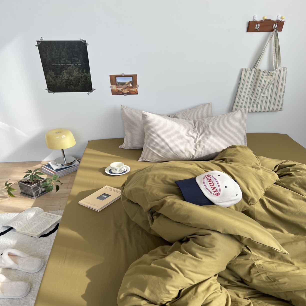 91家纺网 家纺一手货源 找家纺 六巷胡同 2023新款韩国ins博主条纹混搭纯色系四件套 伯牙琴弦