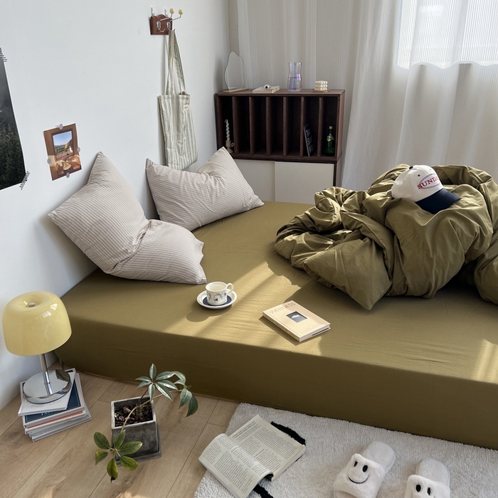 91家纺网 家纺一手货源 找家纺 六巷胡同 2023新款韩国ins博主条纹混搭纯色系四件套 伯牙琴弦