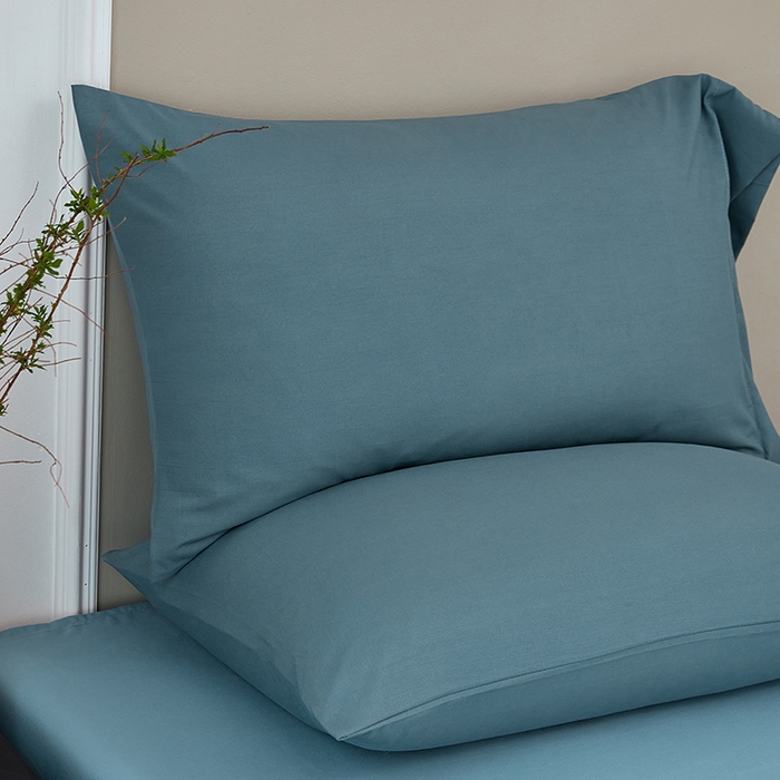 91家纺网 家纺一手货源 找家纺 丰淘2023新款宽边水洗棉枕套 宽边雾霾蓝