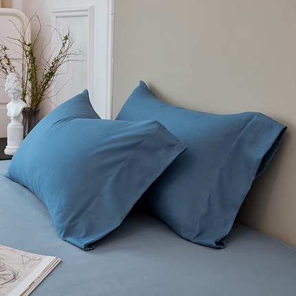 91家纺网 家纺一手货源 找家纺 丰淘2023新款宽边水洗棉枕套 宽边蓝色