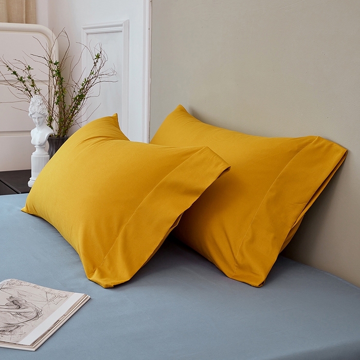 91家纺网 家纺一手货源 找家纺 丰淘2023新款宽边水洗棉枕套 宽边杏黄