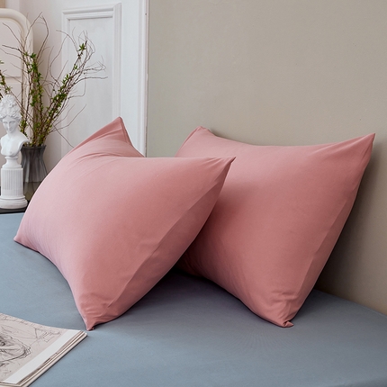 丰淘2023新款宽边水洗棉枕套 宽边浅藕粉