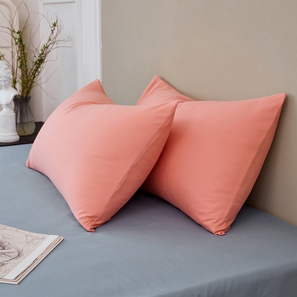 丰淘2023新款宽边水洗棉枕套 宽边蜜桃粉