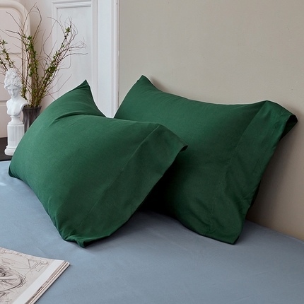 丰淘2023新款宽边水洗棉枕套 宽边墨绿