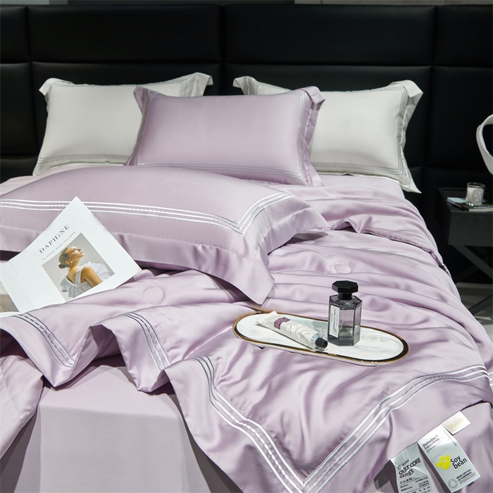 91家纺网 家纺一手货源 找家纺 榻尚家居 2023新款TS80LF纯色天丝莱赛尔天丝夏被四件套 格调 晶紫 夏被四件套