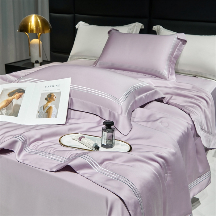 91家纺网 家纺一手货源 找家纺 榻尚家居 2023新款TS80LF纯色天丝莱赛尔天丝夏被四件套 格调 晶紫 夏被四件套