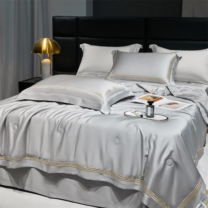 91家纺网 家纺一手货源 找家纺 榻尚家居 2023新款TS80LF纯色天丝莱赛尔天丝夏被四件套 格调 雅灰 夏被四件套