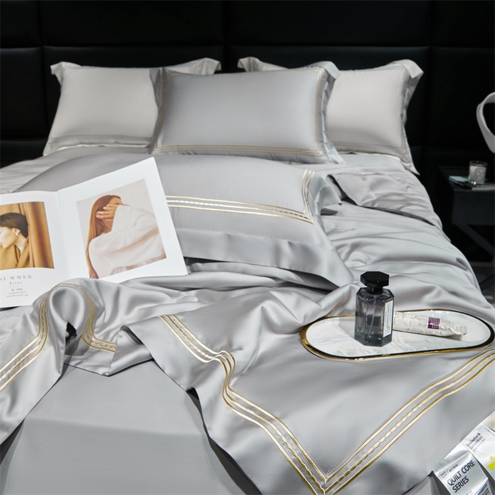 91家纺网 家纺一手货源 找家纺 榻尚家居 2023新款TS80LF纯色天丝莱赛尔天丝夏被四件套 格调 雅灰 夏被四件套