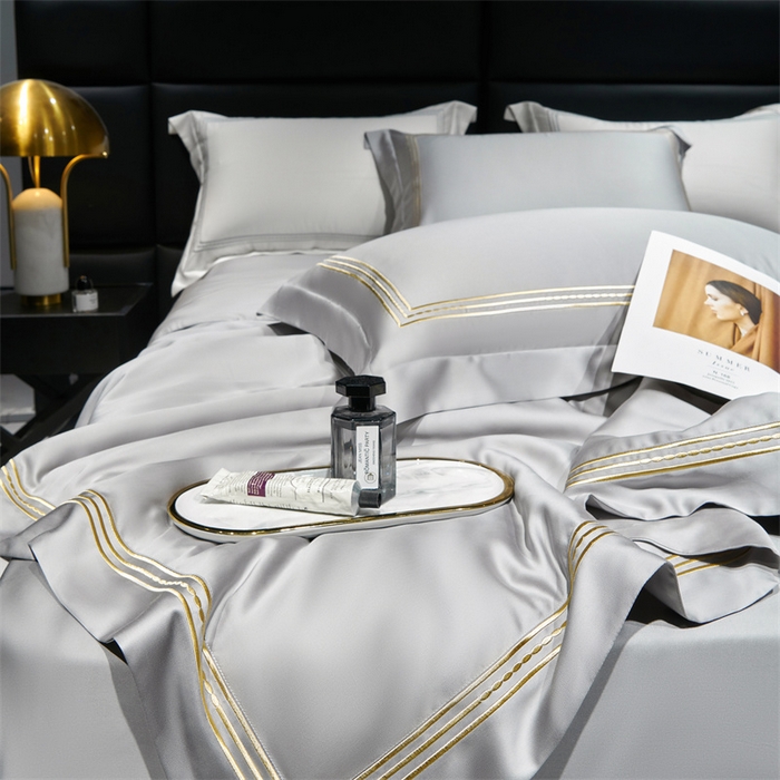 91家纺网 家纺一手货源 找家纺 榻尚家居 2023新款TS80LF纯色天丝莱赛尔天丝夏被四件套 格调 雅灰 夏被四件套