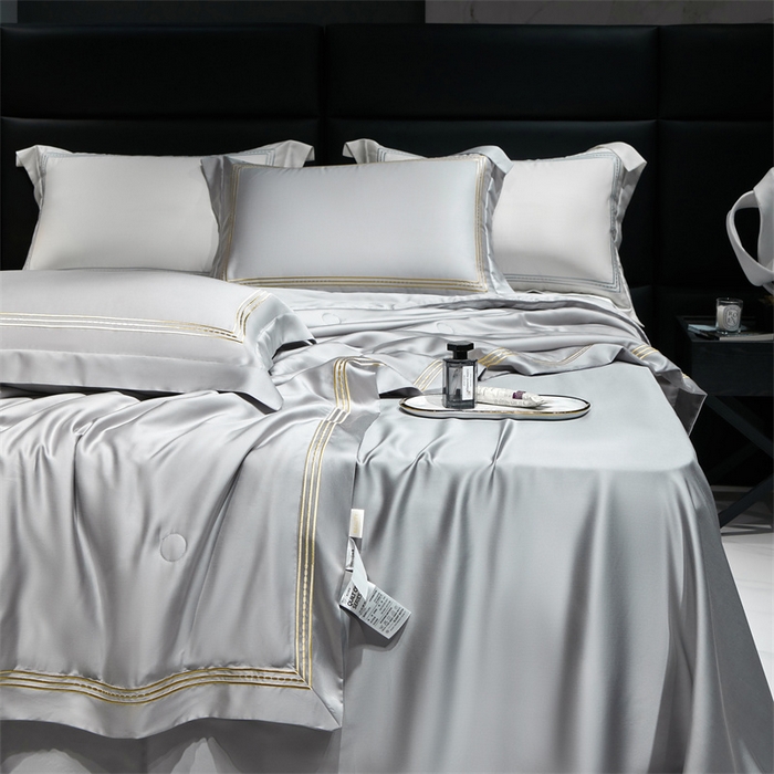 91家纺网 家纺一手货源 找家纺 榻尚家居 2023新款TS80LF纯色天丝莱赛尔天丝夏被四件套 格调 雅灰 夏被四件套