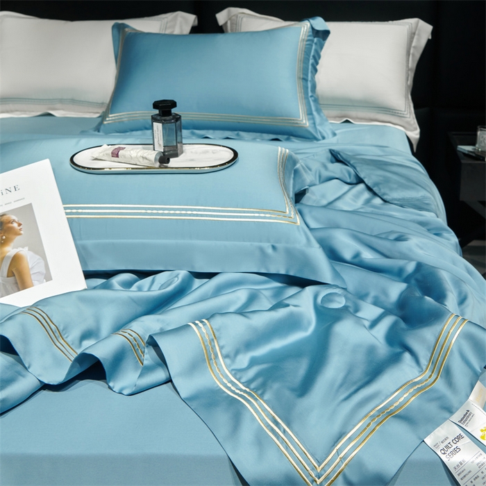 91家纺网 家纺一手货源 找家纺 榻尚家居 2023新款TS80LF纯色天丝莱赛尔天丝夏被四件套 格调 柔蓝 夏被四件套