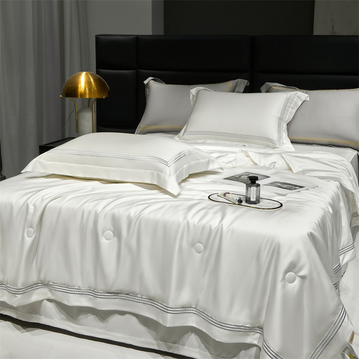 91家纺网 家纺一手货源 找家纺 榻尚家居 2023新款TS80LF纯色天丝莱赛尔天丝夏被四件套 格调 贵白 夏被四件套