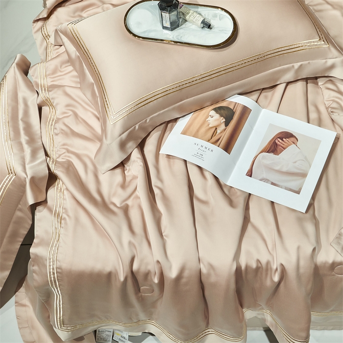 91家纺网 家纺一手货源 找家纺 榻尚家居 2023新款TS80LF纯色天丝莱赛尔天丝夏被四件套 格调 香槟 夏被四件套