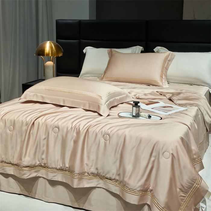 91家纺网 家纺一手货源 找家纺 榻尚家居 2023新款TS80LF纯色天丝莱赛尔天丝夏被四件套 格调 香槟 夏被四件套