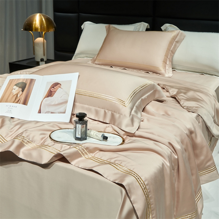 91家纺网 家纺一手货源 找家纺 榻尚家居 2023新款TS80LF纯色天丝莱赛尔天丝夏被四件套 格调 香槟 夏被四件套