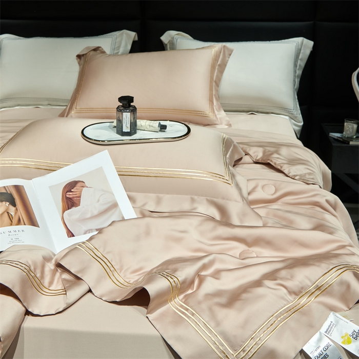 91家纺网 家纺一手货源 找家纺 榻尚家居 2023新款TS80LF纯色天丝莱赛尔天丝夏被四件套 格调 香槟 夏被四件套