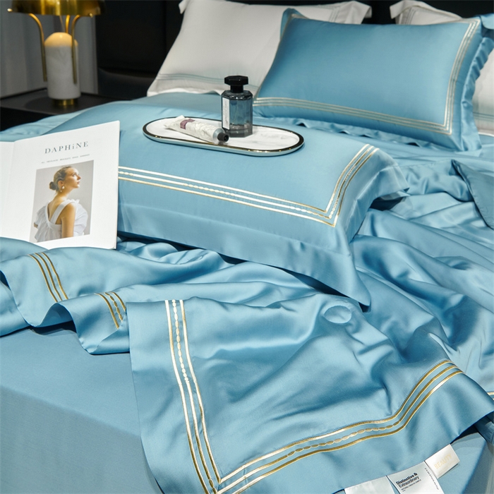 91家纺网 家纺一手货源 找家纺 榻尚家居 2023新款TS80LF纯色天丝莱赛尔天丝夏被四件套 格调 柔蓝 夏被四件套