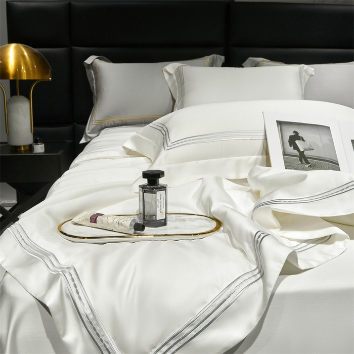 91家纺网 家纺一手货源 找家纺 榻尚家居 2023新款TS80LF纯色天丝莱赛尔天丝夏被四件套 格调 贵白 夏被四件套