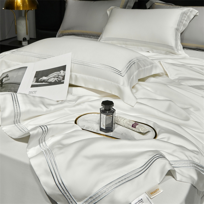 91家纺网 家纺一手货源 找家纺 榻尚家居 2023新款TS80LF纯色天丝莱赛尔天丝夏被四件套 格调 贵白 夏被四件套