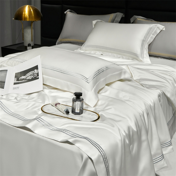 91家纺网 家纺一手货源 找家纺 榻尚家居 2023新款TS80LF纯色天丝莱赛尔天丝夏被四件套 格调 贵白 夏被四件套