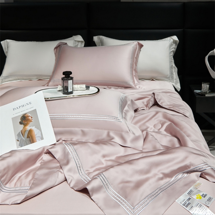 91家纺网 家纺一手货源 找家纺 榻尚家居 2023新款TS80LF纯色天丝莱赛尔天丝夏被四件套 格调 奶芋 夏被四件套