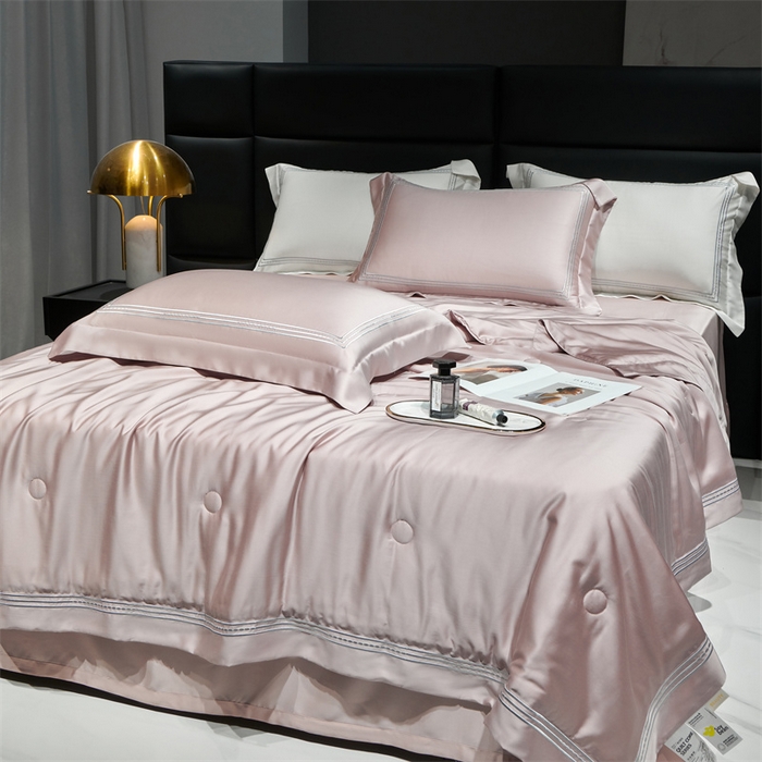 91家纺网 家纺一手货源 找家纺 榻尚家居 2023新款TS80LF纯色天丝莱赛尔天丝夏被四件套 格调 奶芋 夏被四件套