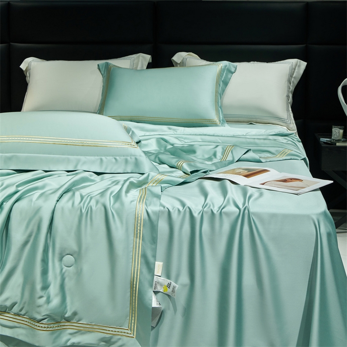 91家纺网 家纺一手货源 找家纺 榻尚家居 2023新款TS80LF纯色天丝莱赛尔天丝夏被四件套 格调 荷绿 夏被四件套