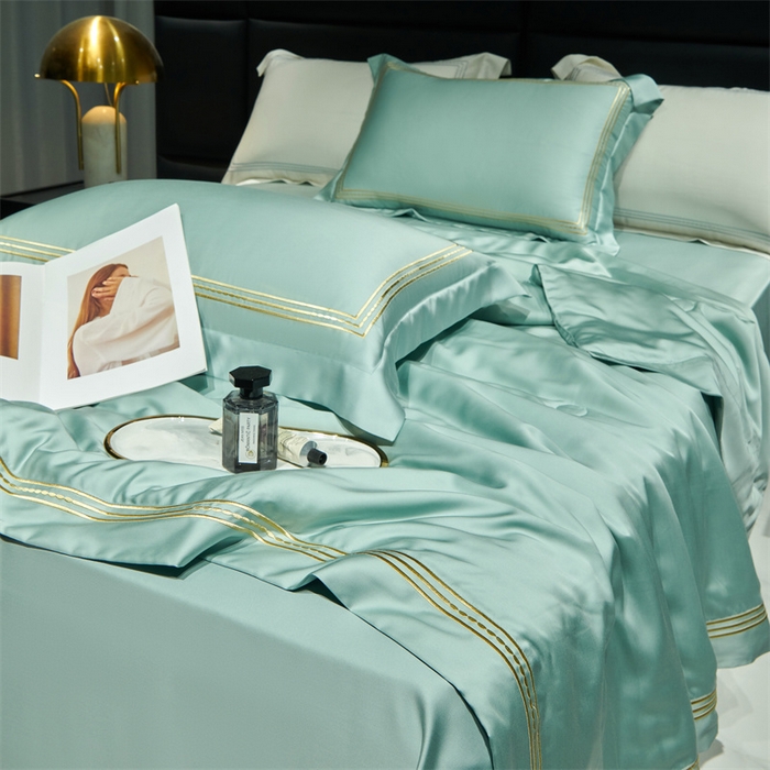 91家纺网 家纺一手货源 找家纺 榻尚家居 2023新款TS80LF纯色天丝莱赛尔天丝夏被四件套 格调 荷绿 夏被四件套