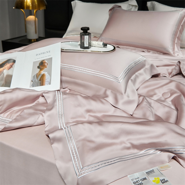 91家纺网 家纺一手货源 找家纺 榻尚家居 2023新款TS80LF纯色天丝莱赛尔天丝夏被四件套 格调 奶芋 夏被四件套