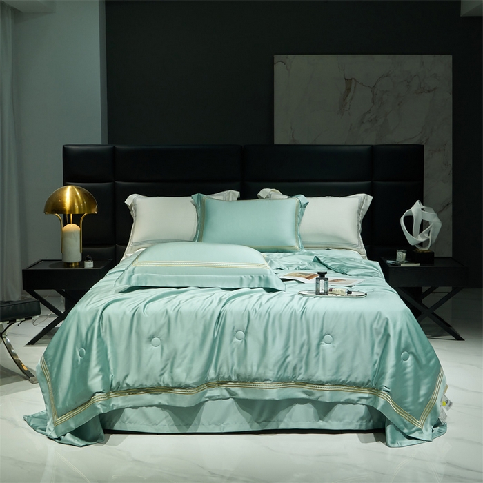 91家纺网 家纺一手货源 找家纺 榻尚家居 2023新款TS80LF纯色天丝莱赛尔天丝夏被四件套 格调 荷绿 夏被四件套