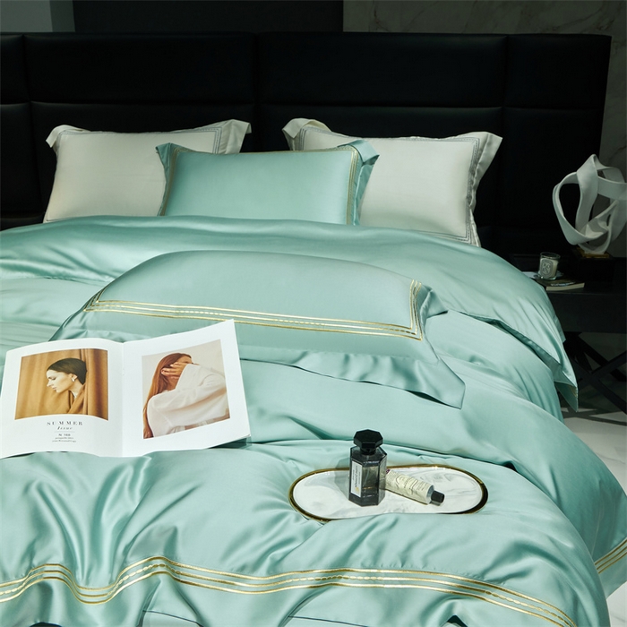 91家纺网 家纺一手货源 找家纺 榻尚家居2023新款 TS80LF天丝奥地利莱赛尔天丝四件套 格调 荷绿