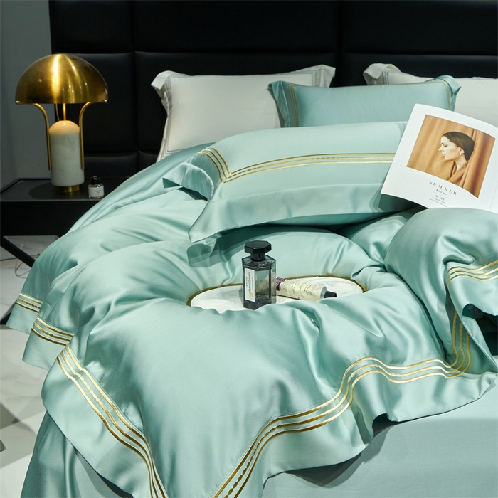 91家纺网 家纺一手货源 找家纺 榻尚家居2023新款 TS80LF天丝奥地利莱赛尔天丝四件套 格调 荷绿