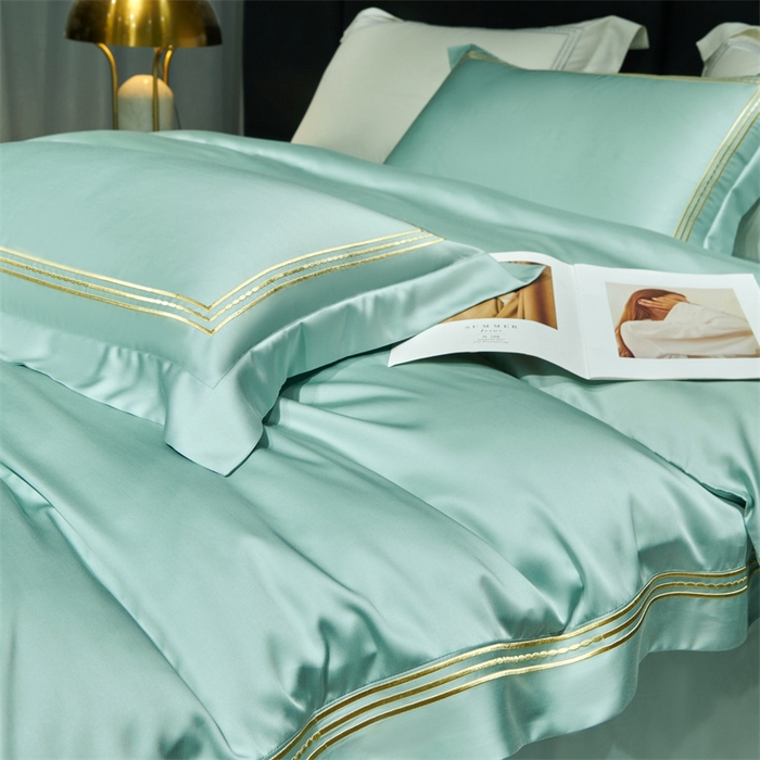 91家纺网 家纺一手货源 找家纺 榻尚家居2023新款 TS80LF天丝奥地利莱赛尔天丝四件套 格调 荷绿