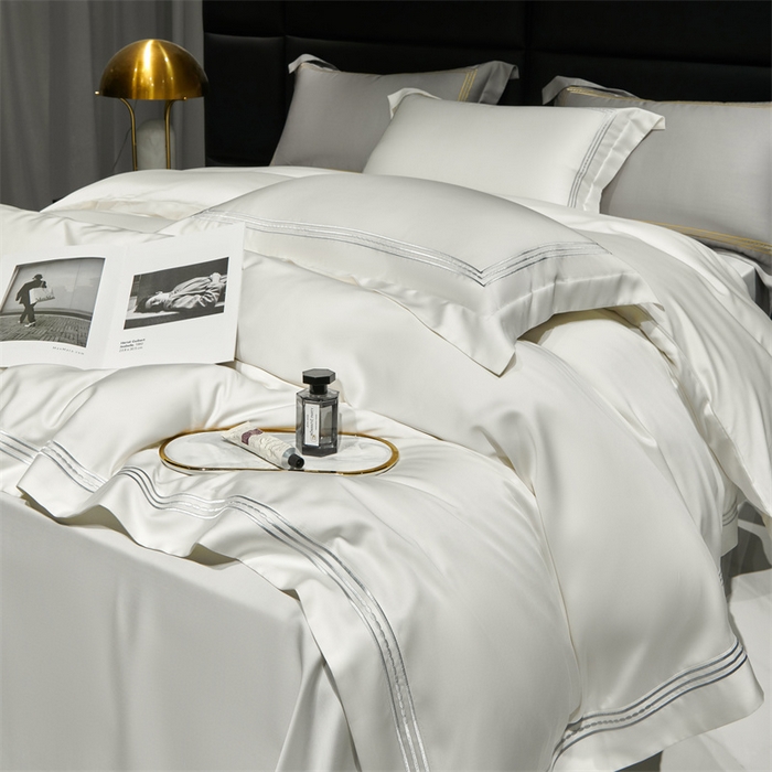 91家纺网 家纺一手货源 找家纺 榻尚家居2023新款 TS80LF天丝奥地利莱赛尔天丝四件套 格调 贵白